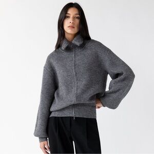 Oak + Fort High Neckline Zip Up Sweater